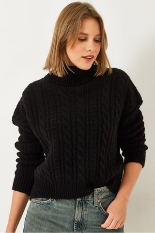 Textured Turtleneck Cropped Sweater
