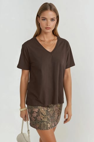 V-Neck Solid Knit T-Shirt