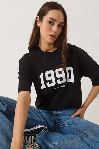 Överdimensionerad Tryckt Crew Neck T-Shirt