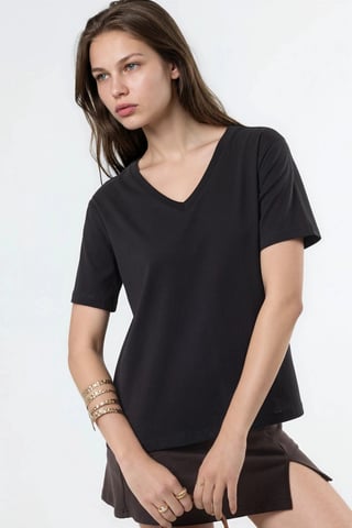V-Neck Solid Knit T-Shirt