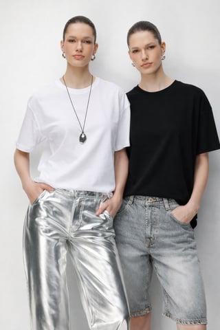 Överdimensionerad Ribbad Crew Neck Tvådelad T-shirt Set