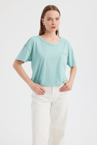Basisk Vävd Rundhalsad T-shirt med Korta Ärmar