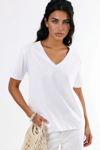V-Neck Solid Knit T-Shirt