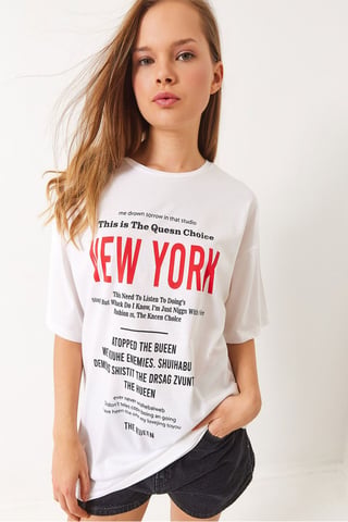Oversized Crew Neck Cotton T-Shirt with Motivational Print