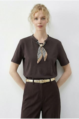Basic Crew Neck T-Shirt with Accessory Detail