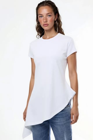 Asymmetrical Short Sleeve Crew Neck T-Shirt