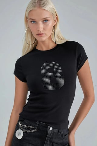 Kortärmad stretchstickad t-shirt med stendetalj