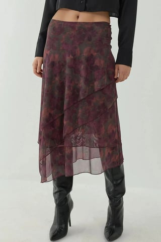 Hög midja midi kjol med blommig print