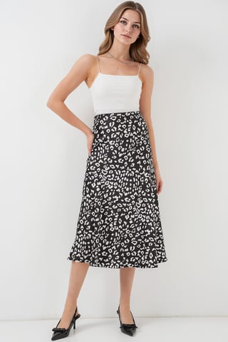 Satin A-Line Elastic Waist Midi Skirt