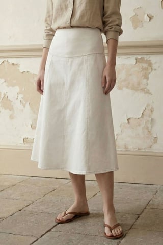 High Waist A-Line Midi Skirt with Pockets