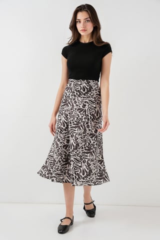Satin A-Line Elastic Waist Midi Skirt