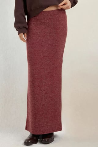 Elastisk midja mjuk texturerad kjol med slits
