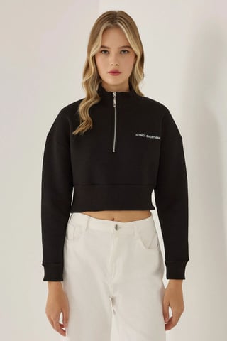 Ritskraag Cropped Slogan Sweatshirt