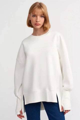Oversized Crew Neck Sweatshirt med Sidoklipp