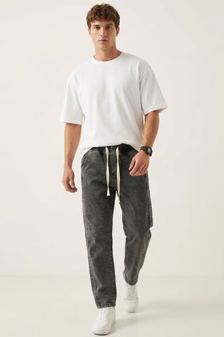 Opvallende Denim Broek met Touwsluiting Taille