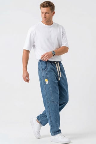 Baggy Denim Pants with Drawstring Waist