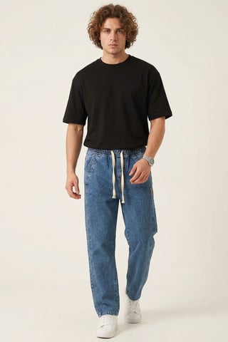 Relaxed Fit Denim Pants with Drawstring Waist