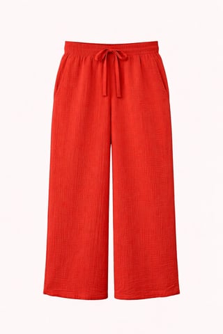 High Waist Textured Muslin Fabric Pants