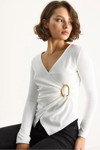Double Breasted Blouse with Accessory Detail