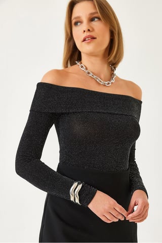 Uppsittande Fitted Textured Blus med Lurexdetalj