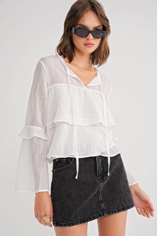 Frilly Blouse with Bow Detail