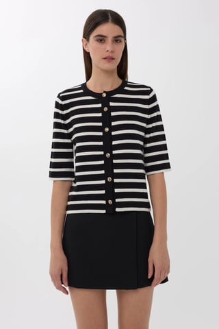 Short Sleeve Striped Buttoned Cardigan