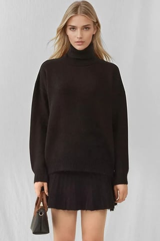 Textured Oversized Turtleneck Knit Co-Ord Set
