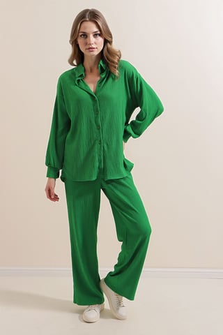 Textured Long Sleeve Knit Shirt & Pants Knitted Co-ord Set