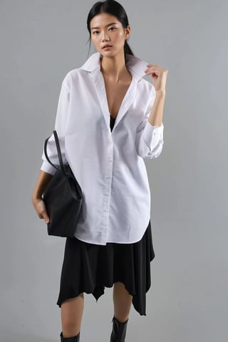 Button-Up Poplin Shirt with Long Sleeves