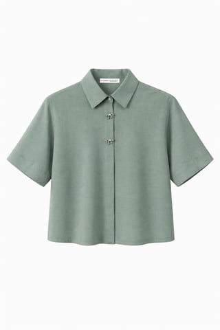 Short Sleeve Crop Shirt with Stone Accessories