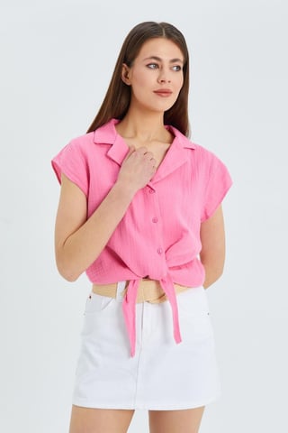 Crop Shirt with Bow Detail