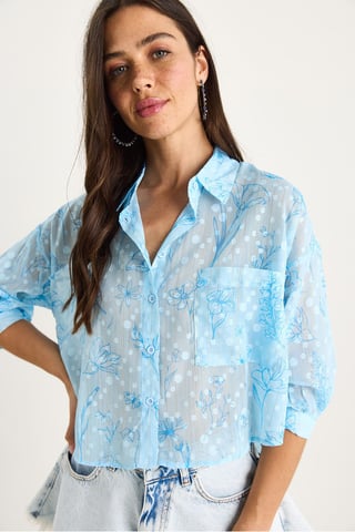 Floral Jacquard Short Sleeve Button-Up Shirt with Pocket