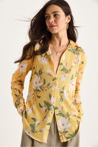 Textured Flower Print Button-Up Shirt