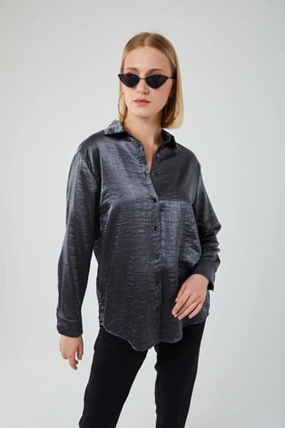 Buttoned Long Sleeve Metallic Shirt