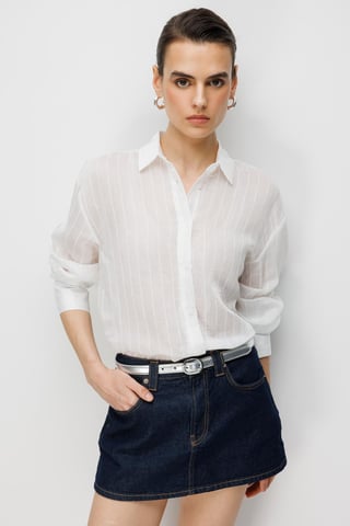 Striped Button-Up Shirt with Shirt Collar