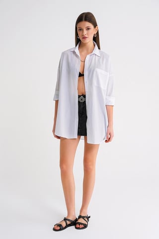 Oversized Long-Sleeve Button-Up Poplin Shirt