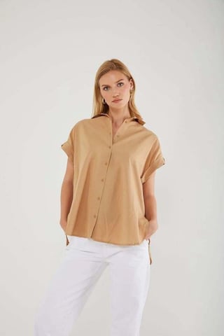 Oversized Short Sleeve Poplin Button-Up Shirt