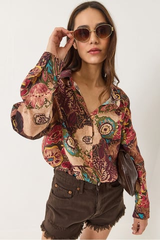 Abstract Pattern Oversized Long Sleeve Shirt