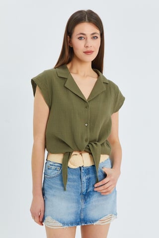 Crop Shirt with Bow Detail