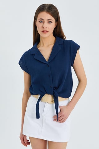 Crop Shirt with Bow Detail