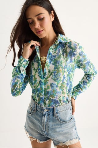 Textured Flower Print Button-Up Shirt