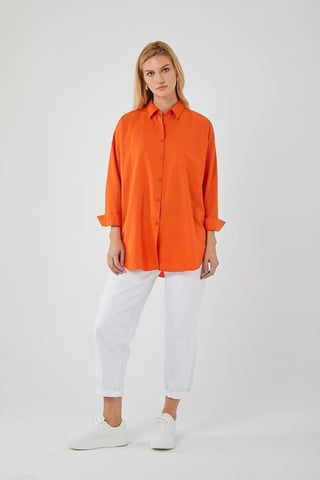 Oversized Long-Sleeve Button-Up Poplin Shirt