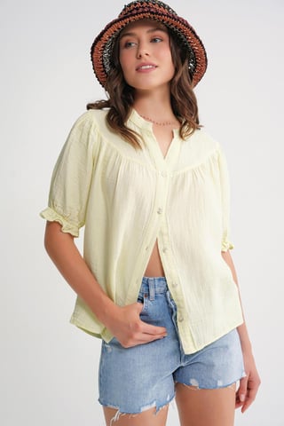 Linen Blend Short Sleeve Buttoned Shirt