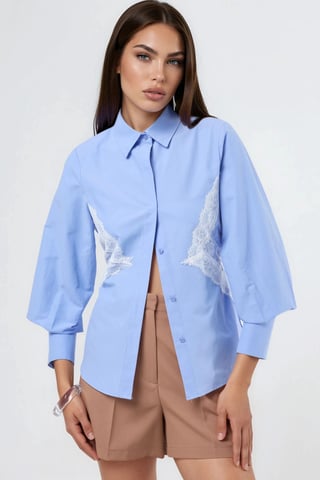 Lace Detailed Fitted Poplin Shirt