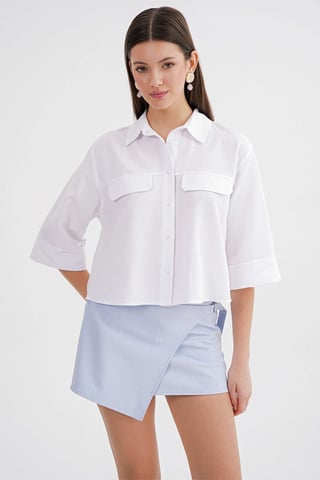 Short Sleeve Crop Poplin Shirt