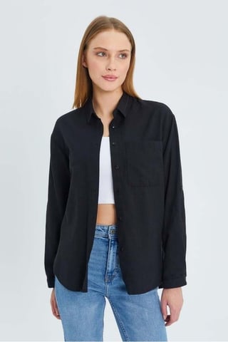Long Sleeve Button-Up Shirt with Pocket