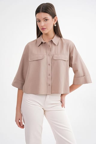 Short Sleeve Crop Poplin Shirt