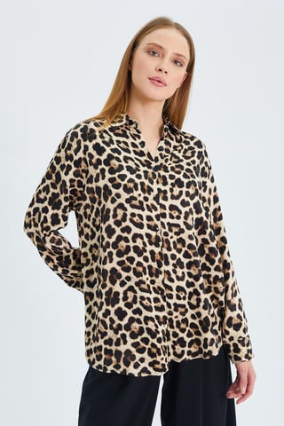 Leopardmönstrad Poplin Skjorta
