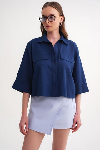 Short Sleeve Crop Poplin Shirt