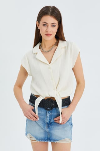 Crop Shirt with Bow Detail